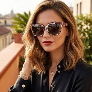 Authentic Dolce & Gabbana White Sunglasses with Red Floral Accents